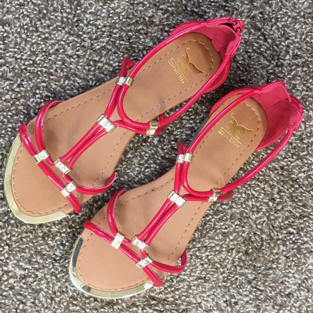 SHIEKH Red & Gold Gladiator Sandals